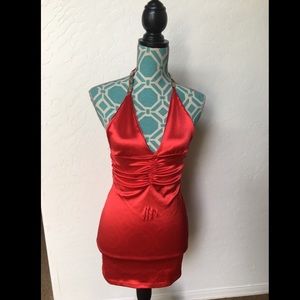 Red halter dress